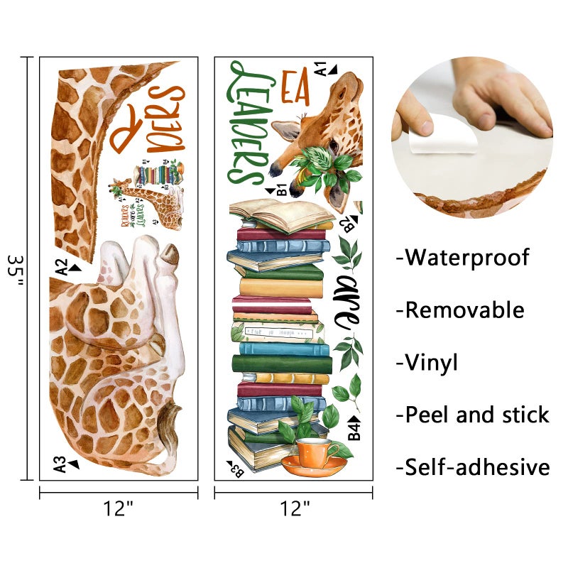 Mfault Giraffe Reading Corner Baby Boys Girls Wall Decals Stickers, Readers are Leaders Woodland Animals Read Books Nursery Playroom Decorations Bedroom Classroom Art, Kids Library Toddler Room Decor - Image 2